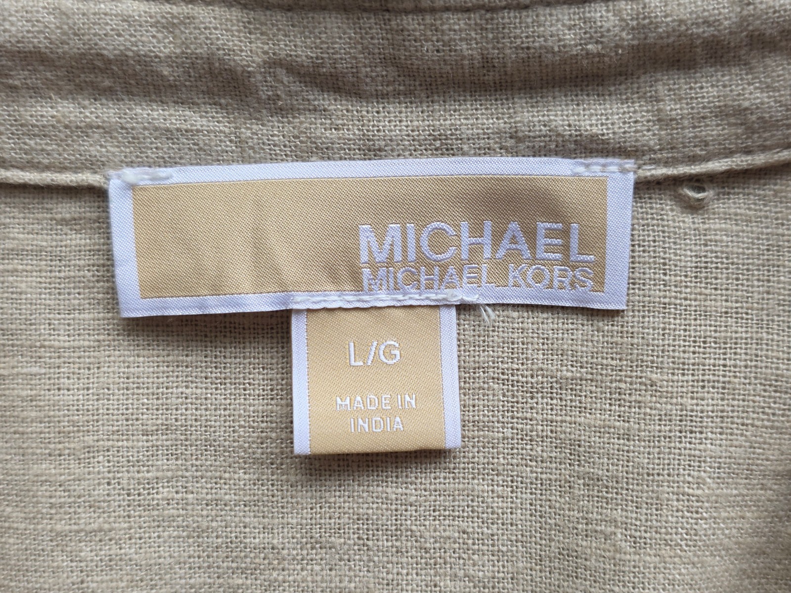 Michael Kors Linen Blend Shirt Dress Large Beige Belted Button Front NWOT