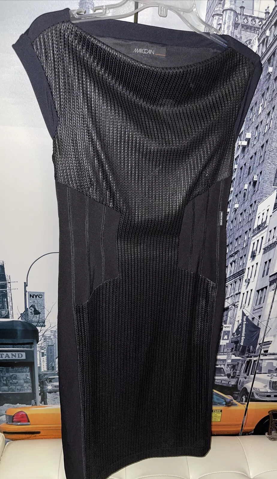 Marc Cain Sport Black Sleeveless Boatneck Woven Front Sheath Dress Sz 2