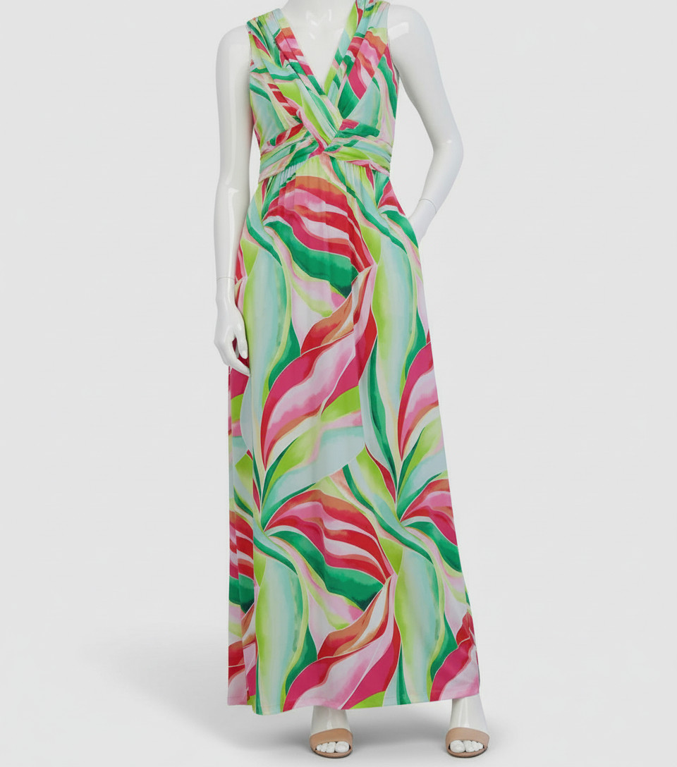 Jessica Howard Women’s Green Sleeveless V-Neck Knot Front Maxi Dress Size 14