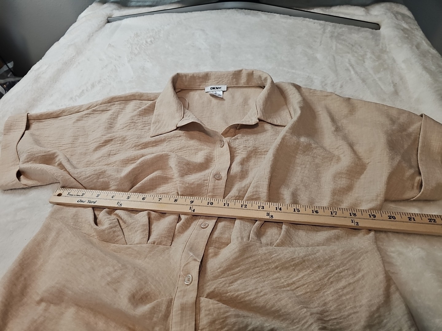 NWT DKNY Donna Karan Cotton Collared Button Belt Midi Shirt Dress Sz 14 Beige