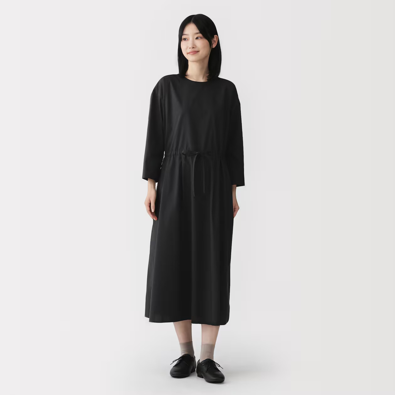 MUJI Womens Light Broadcloth Pullover Dress Black FedEx