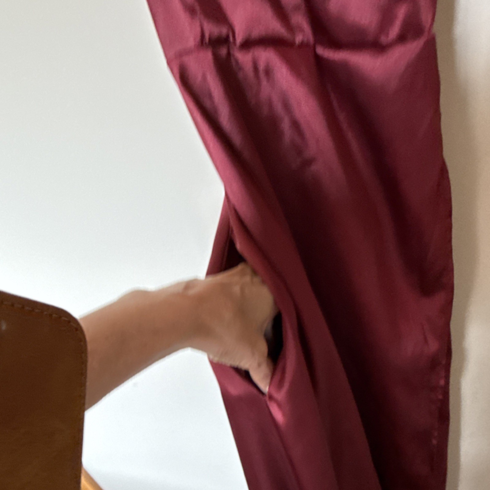 Burgundy Satin Strappy Lace Up Side Slit Lined Long Gown Dress M