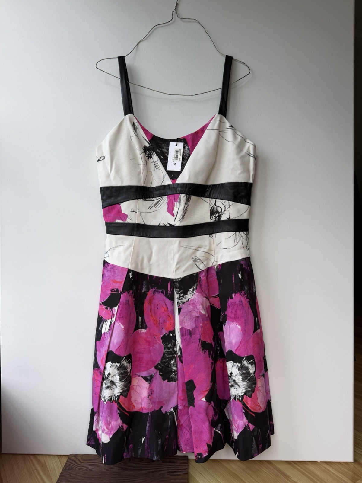 Milly Winter Orchid Corset Dress NWT Size 10 Lamb Leather Trim Made USA Floral