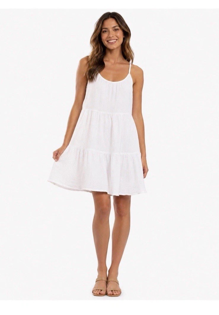 Z Supply Amalia Gauze Mini Dress White Spaghetti Straps Size M Babydoll Coastal