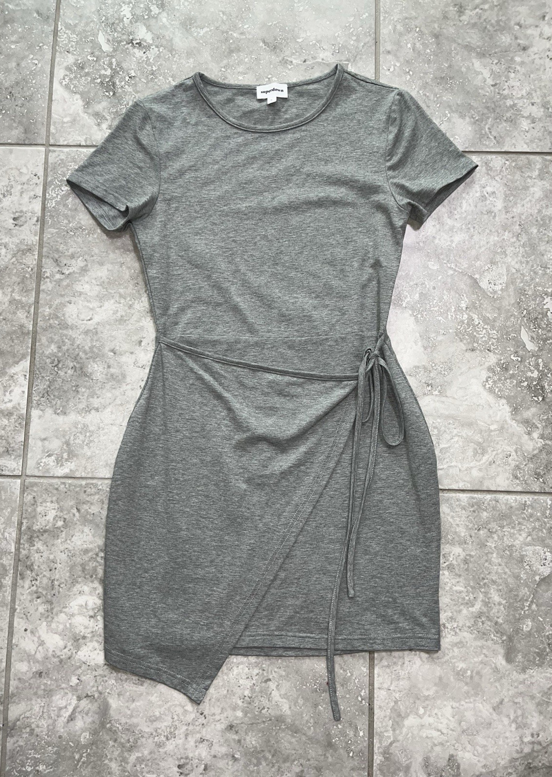 Superdown Revolve Faux Wrap Front T Shirt Mini Dress Short Sleeve Gray New S