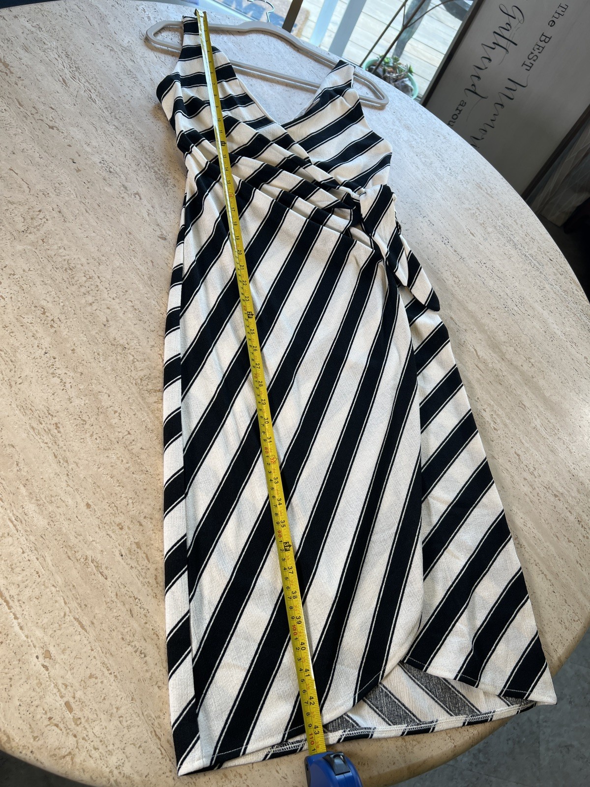 H&M Black & Cream Striped Sleeveless Wrap Midi Dress Size Small
