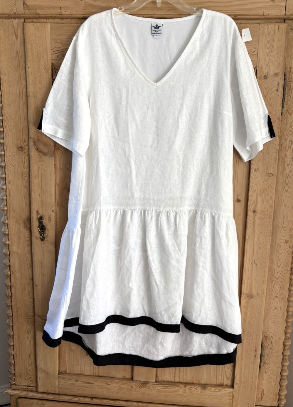 New Crown Linen Designs 100% Linen White Dress Flounce M / L