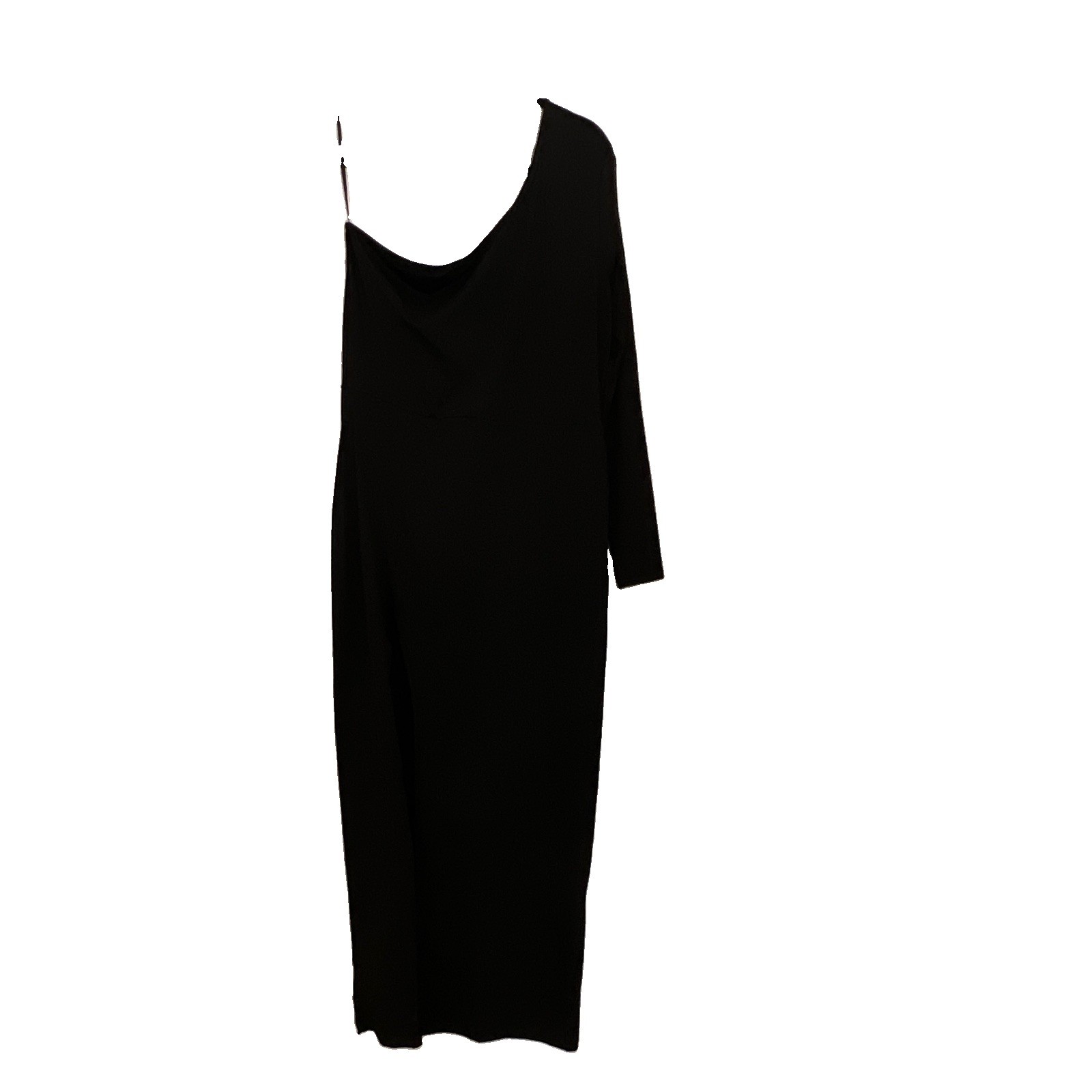 Women’s Black Solid One Shoulder Long Sleeve Maxi Sheath Stretch Jersey L