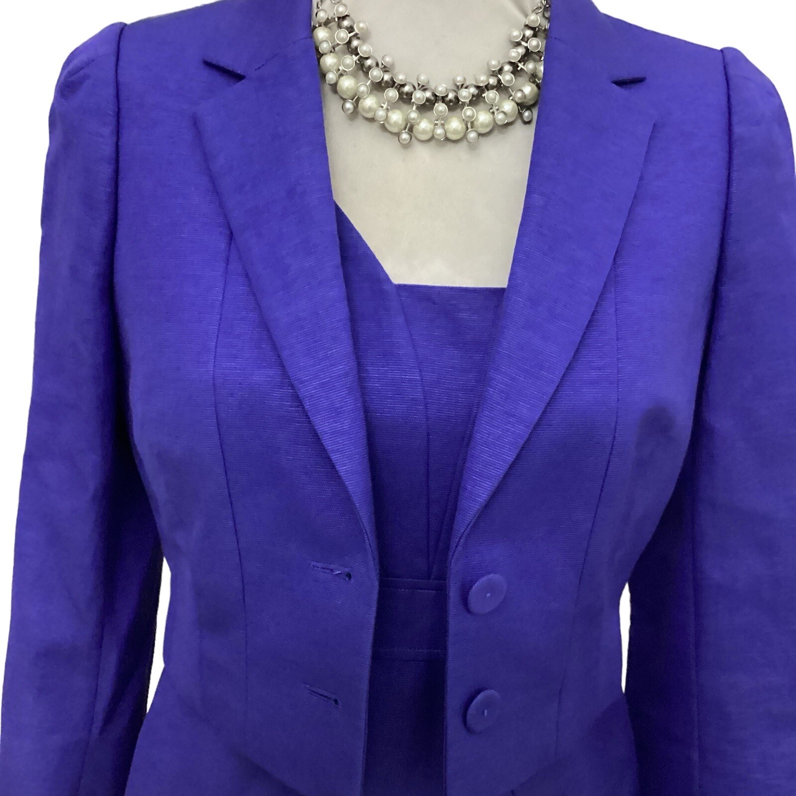 Hobbs Blue Cotton Dress Size 10 + Jacket Size 10 Short 39” Ec Away 30.4