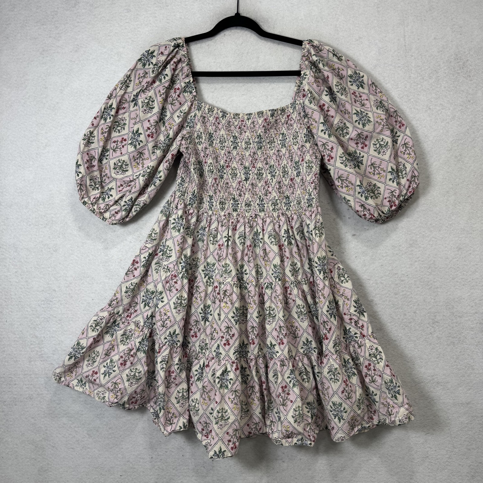 Eloquii Dress Womens 18 Pink Floral Smocked Puff Sleeve Square Neck Sundress