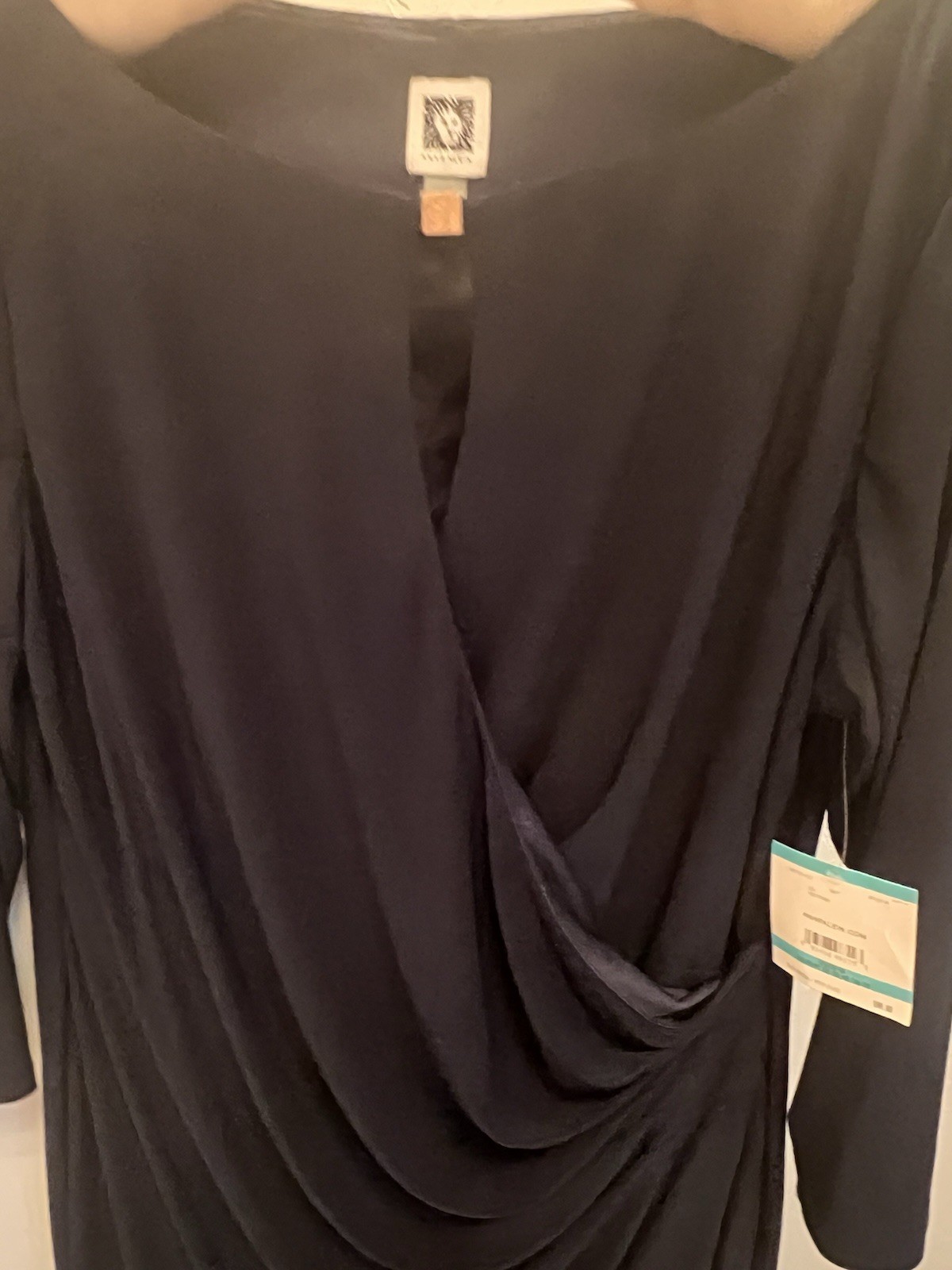 NWT Anne Klein Navy Machine Washable Dress Size 16 With 3/4 Length Sleeves