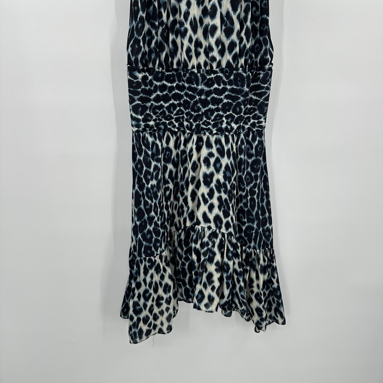 ALC CODY DRESS cream blue 2 leopard print halter cutout 100% silk midi sundress