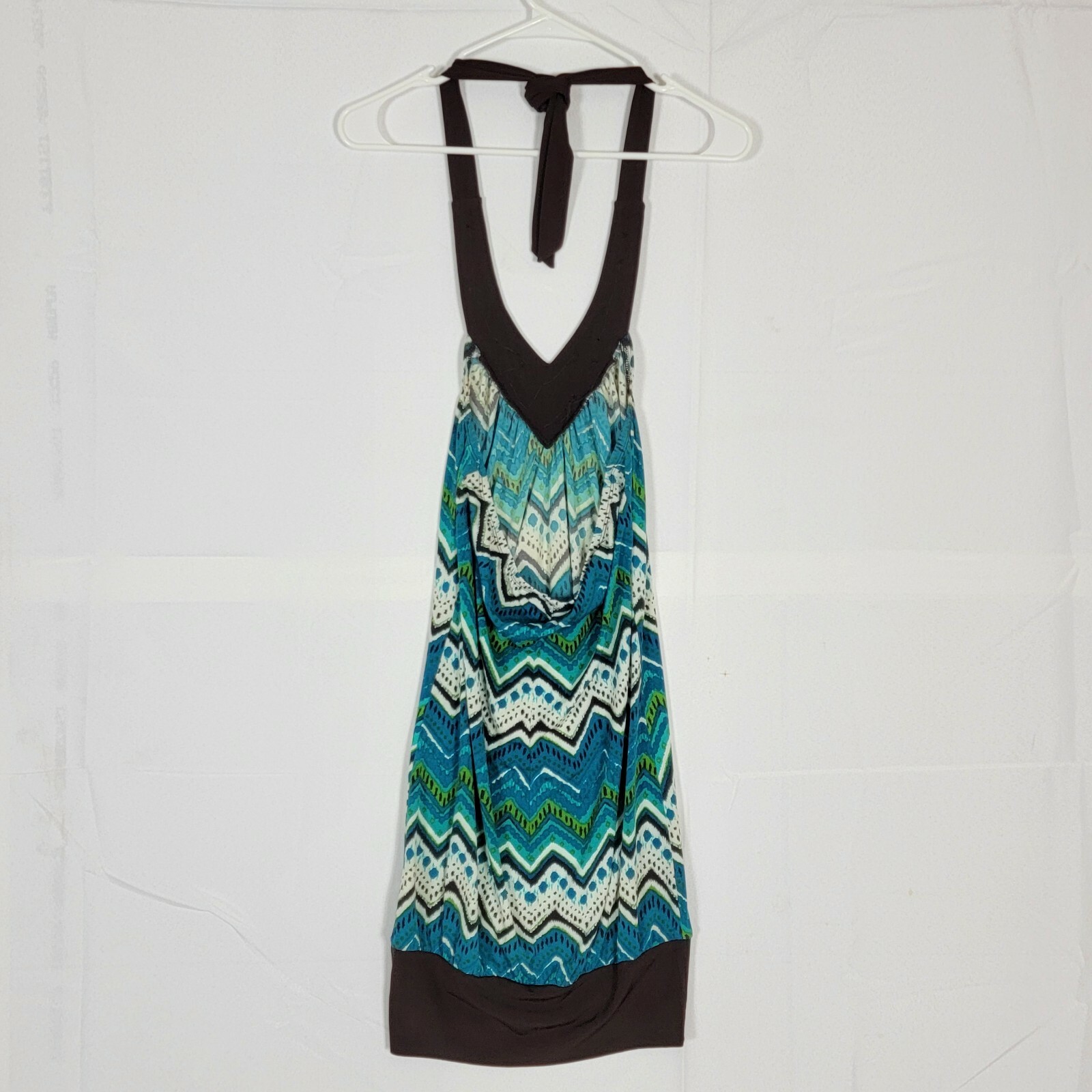 Heart Soul Dress Womens M Teal Blue Brown Short Beaded Sleeveless Halter