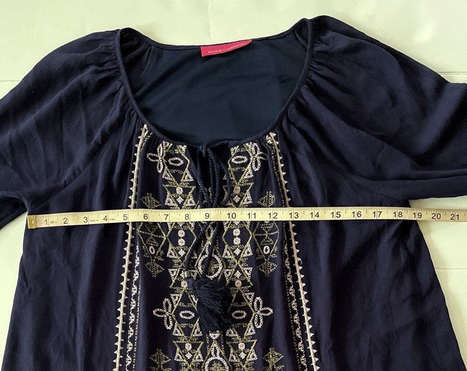 Pookie And Sebastian Mini Shift Dress S/M (no tag) Blue Embroidered Relaxed Fit
