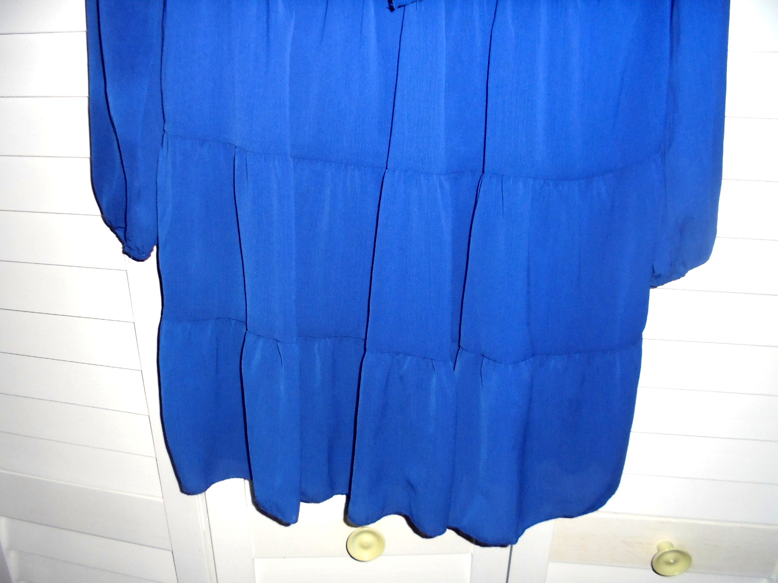 KIRUNDO WOMENS LONG SLEEVE RUFFLE COBALT BLUE MINI DRESS-SIZE M(8-10)