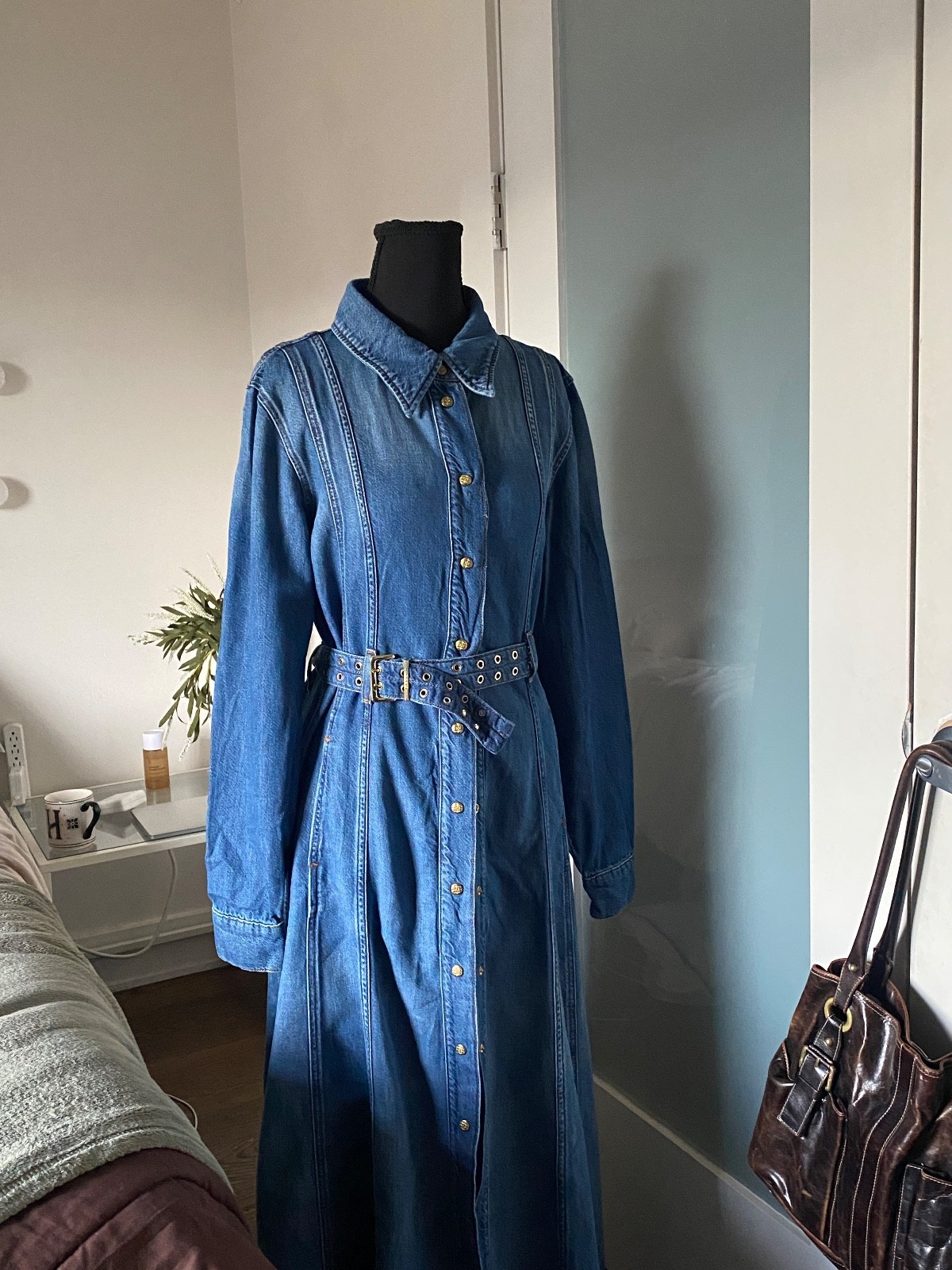 GANNI summer ’25 blue denim corseted maxi flare dress size 36 perfect condition