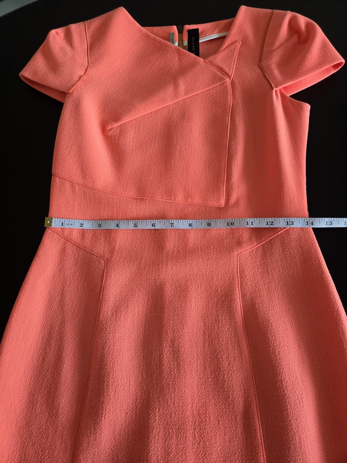 Roland Mouret Asymmetric Crepe Sheath Dress Coral Pink Orange Zip US 6 UK 10