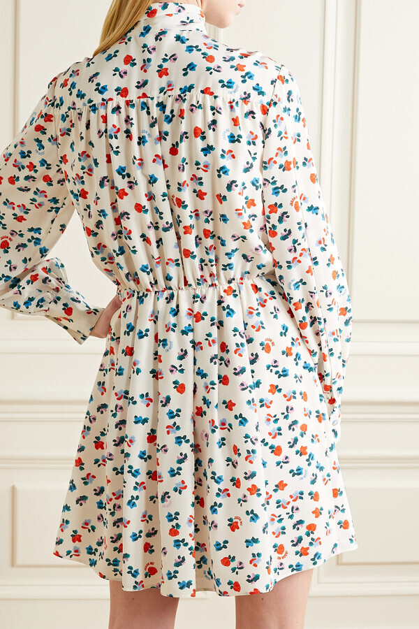NEW Jason Wu Tie-neck Floral-print Silk Crepe De Chine Silk Dress Size 12 #MD700