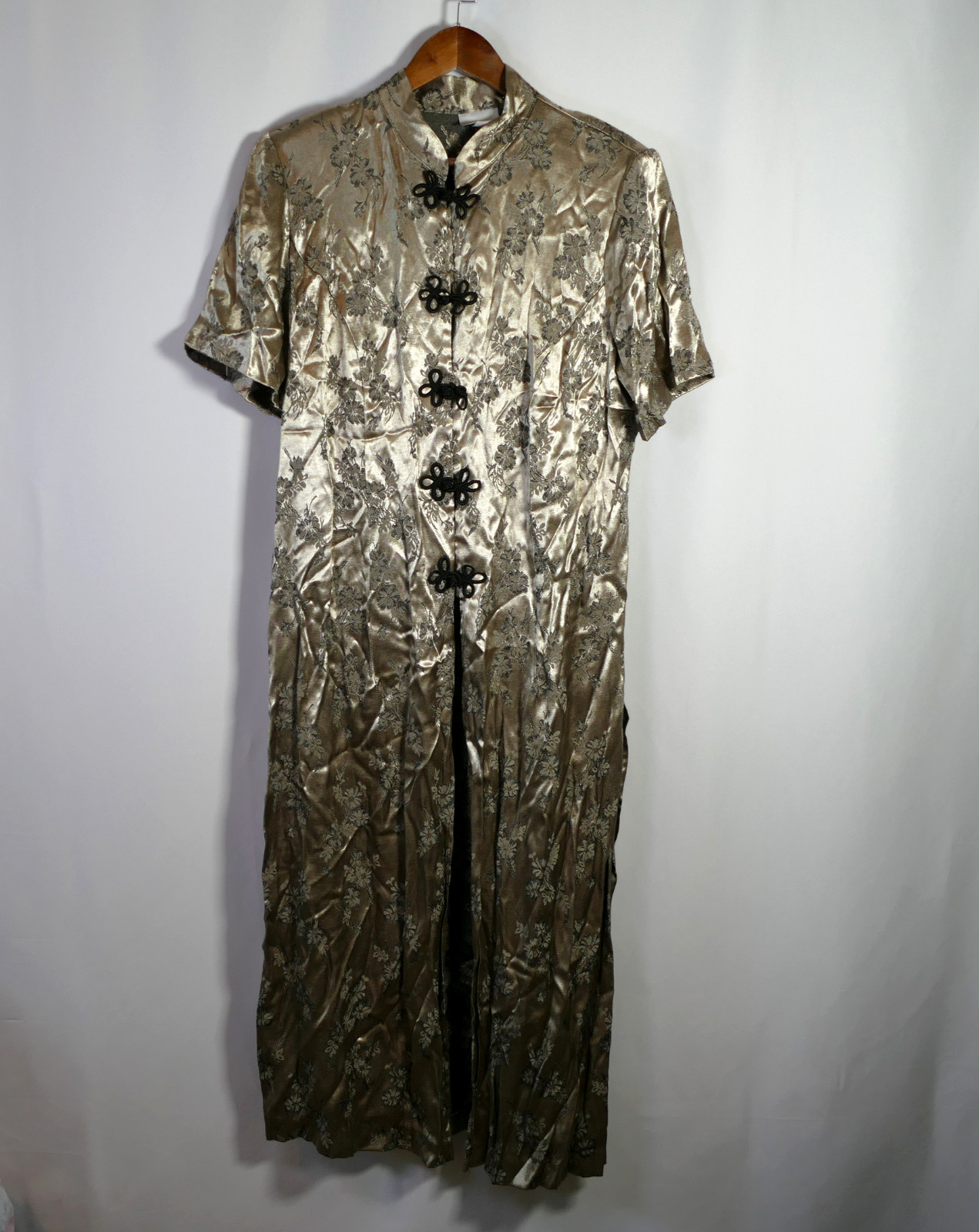 VTG Fashion Bug Y2K Fairy Grunge Asian Print Midi Dress Size 16W Slits Satin 90s