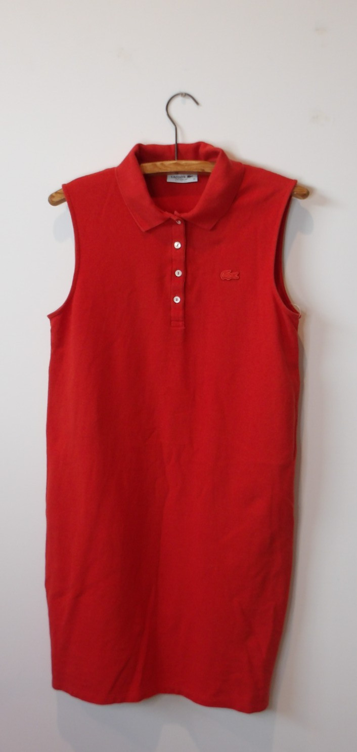 LACOSTE Classic Fit Orange Polo Dress 100% Cotton Piqué Sleeveless Collar