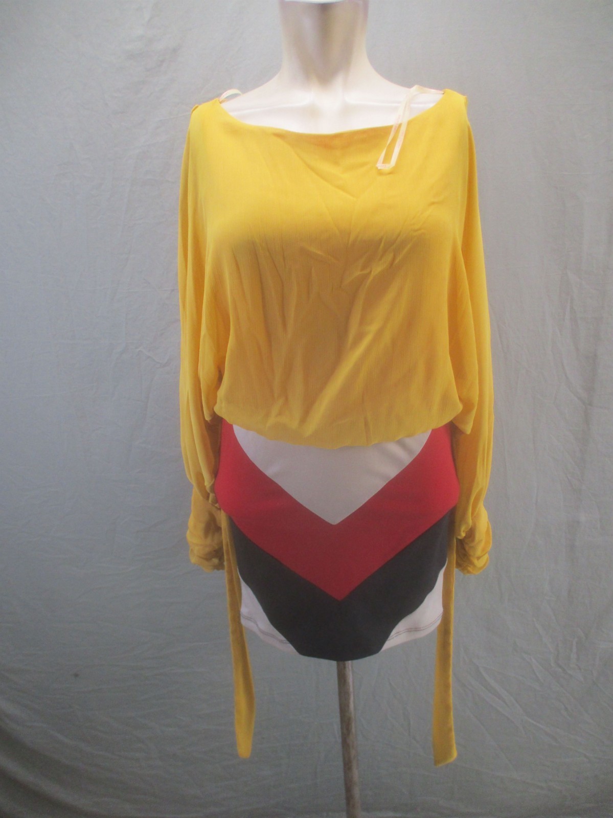 NWT Love Culture S Women Multicolor Belted Long Sleeve Boat Neck Short Dress 124