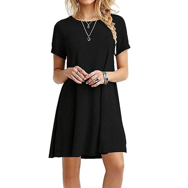 Womens Ladies Summer Short Sleeve Swing Dress Casual Loose Mini T-Shirt Dress UK