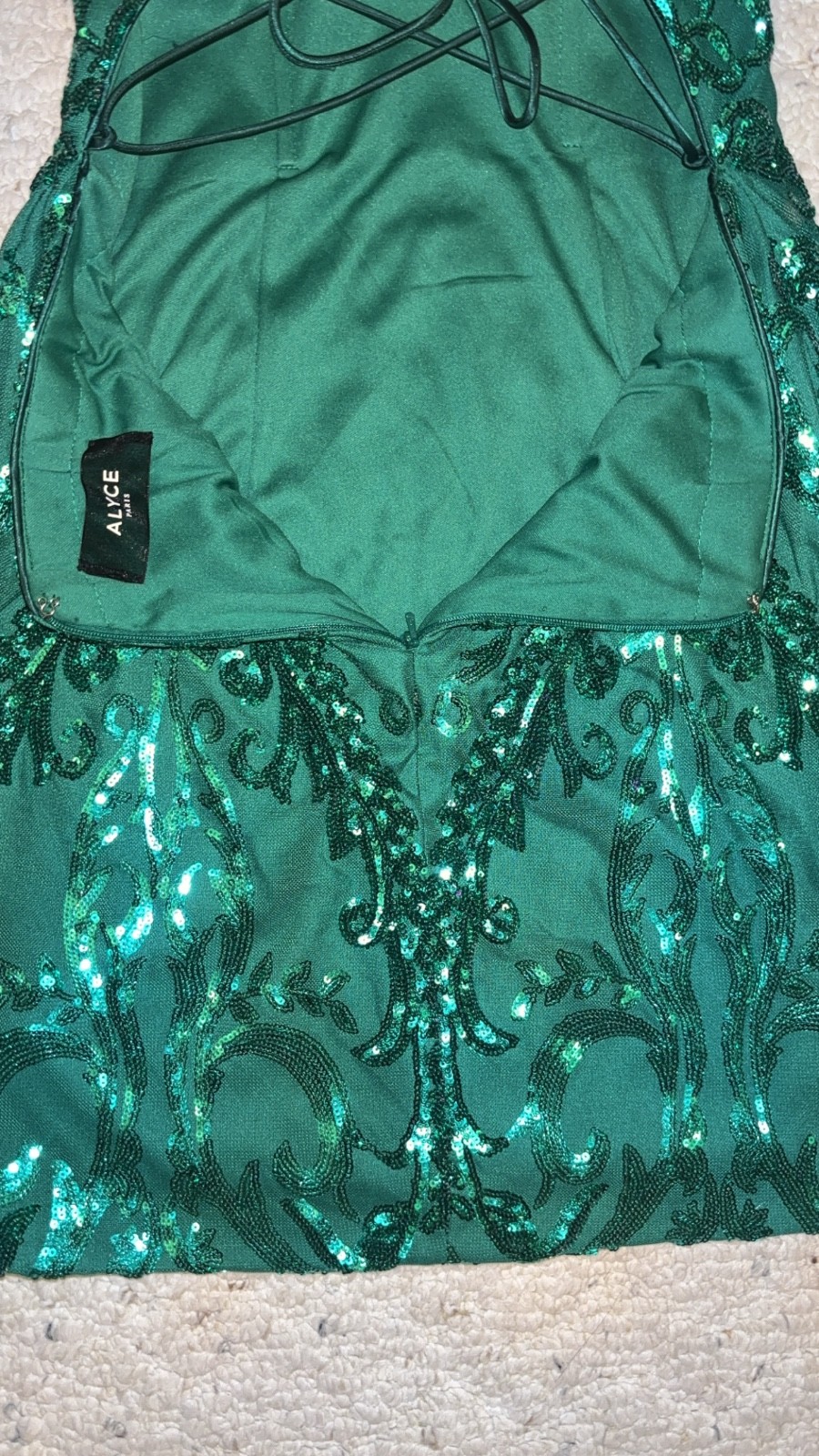ALYCE Paris Emerald green homecoming/formal dress with sequined floral and vine