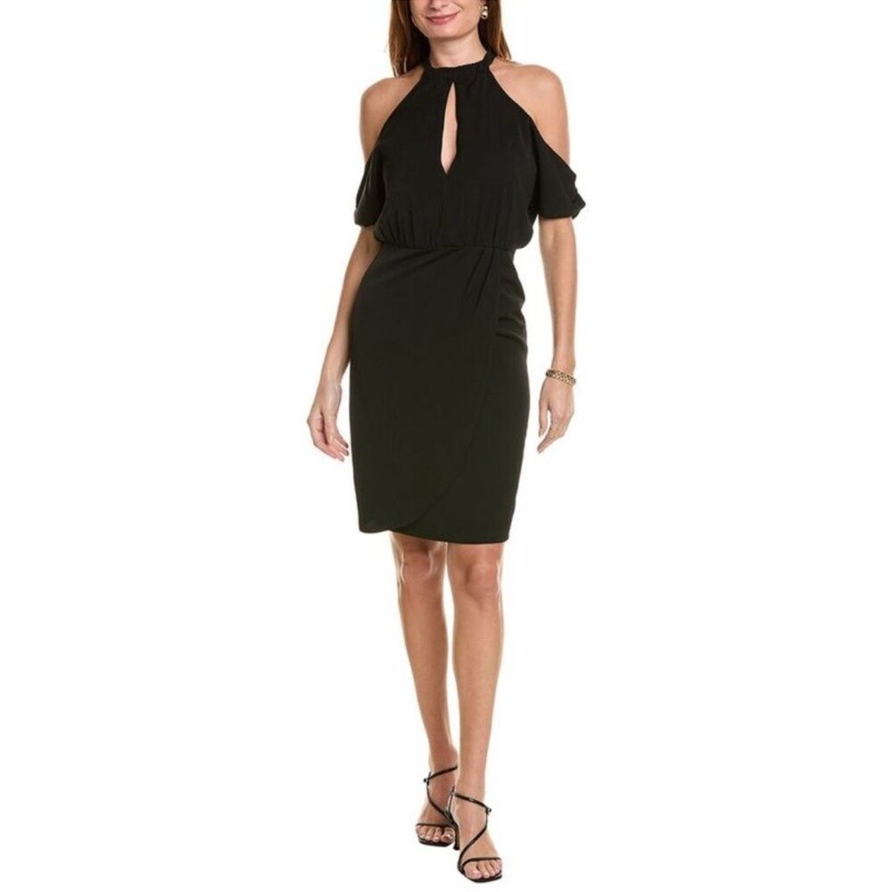 NWT Black Halo Womens Chandler Sheath Dress Draped Cutout Black Faux Wrap Skirt