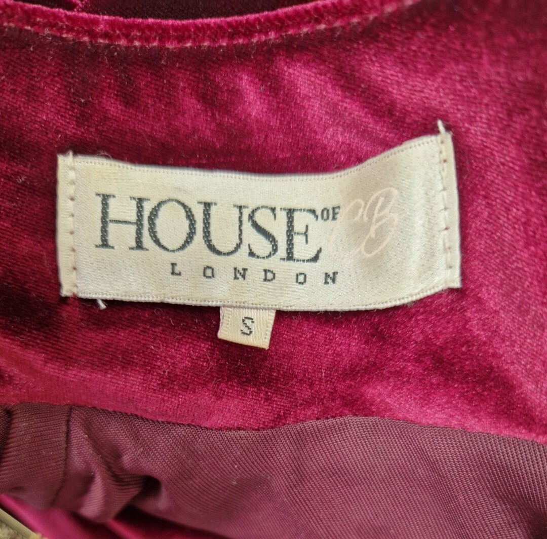 HOUSE OF CB Sukina Mulberry Velvet High Neck Laced Mini Evening Dress S UK 8 10