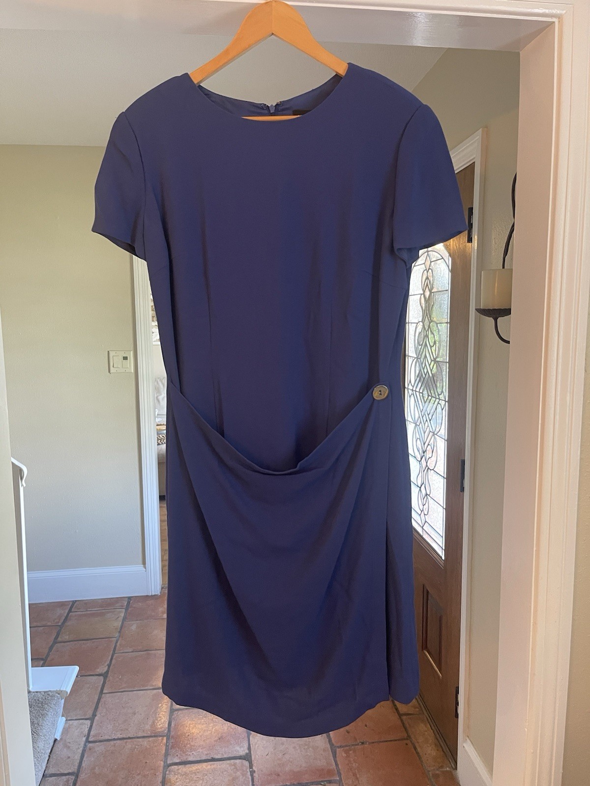 Ellen Tracy Linda Allard Sheath Dress Womens Size 14 Blue Round Neck Back Zip