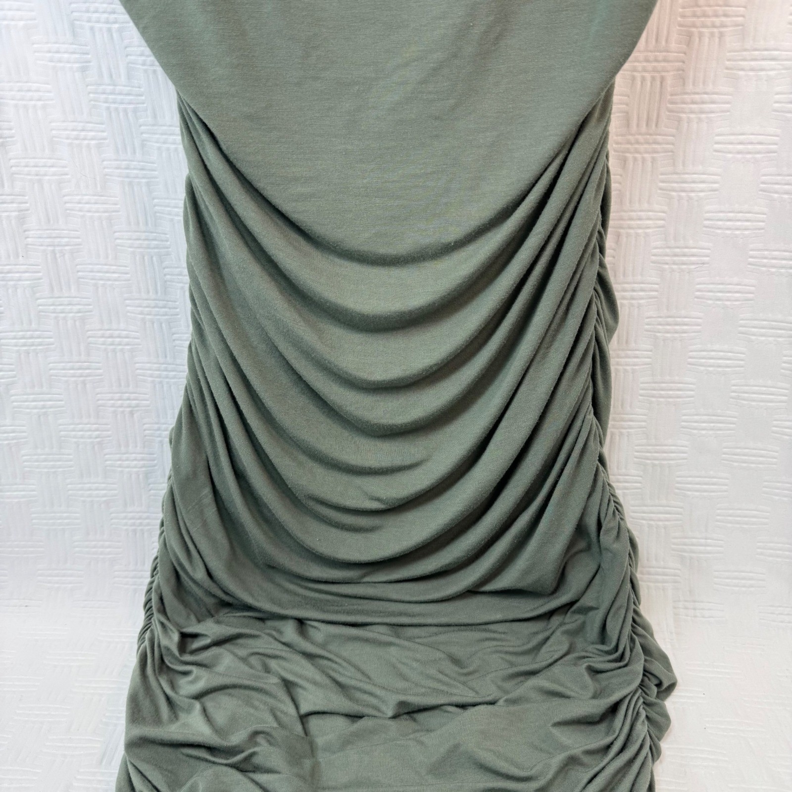 Windsor Olive Green Ruched Bodycon Midi Dress Spaghetti Strap / Sku 0241