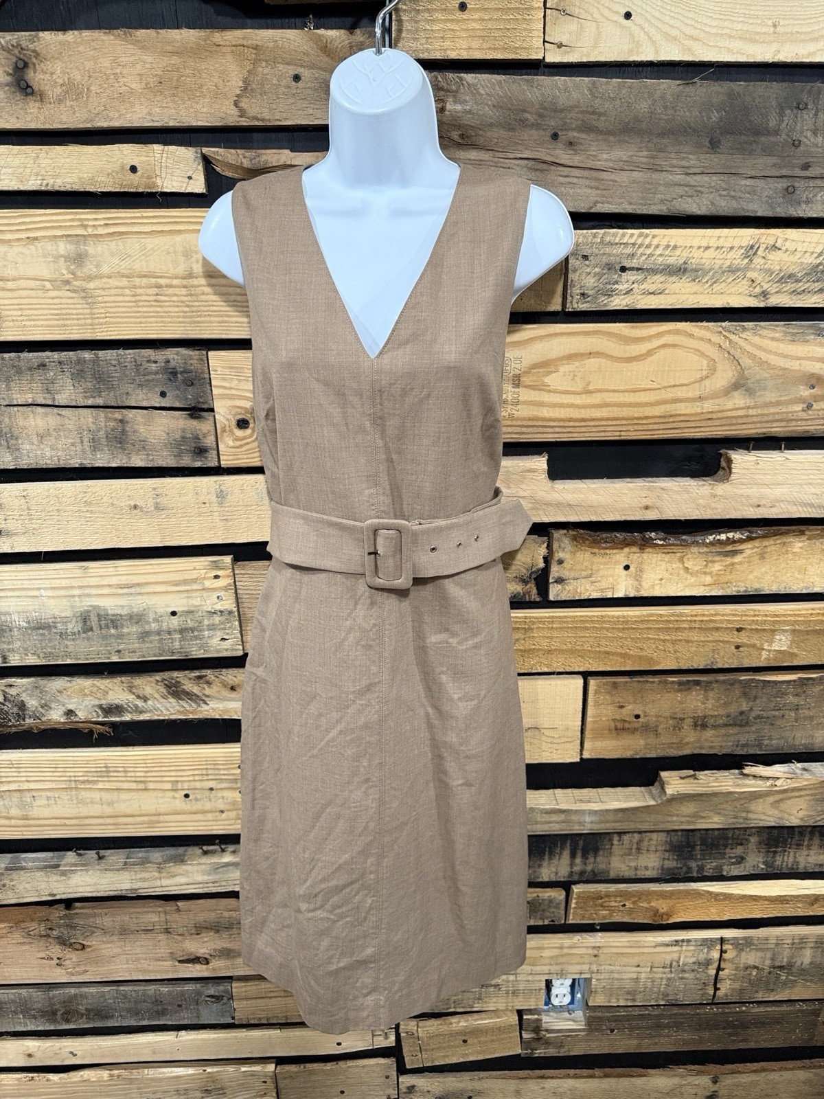 J.Crew beige wool sheath buckle dress with removable belt Size 14