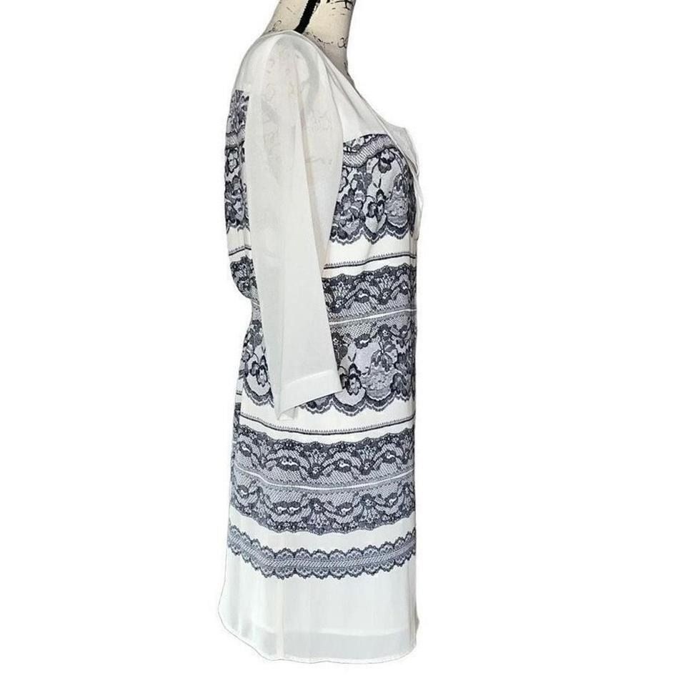 Under Skies Navy Blue Lace Print 3/4 Sleeve Tunic Dress Size M