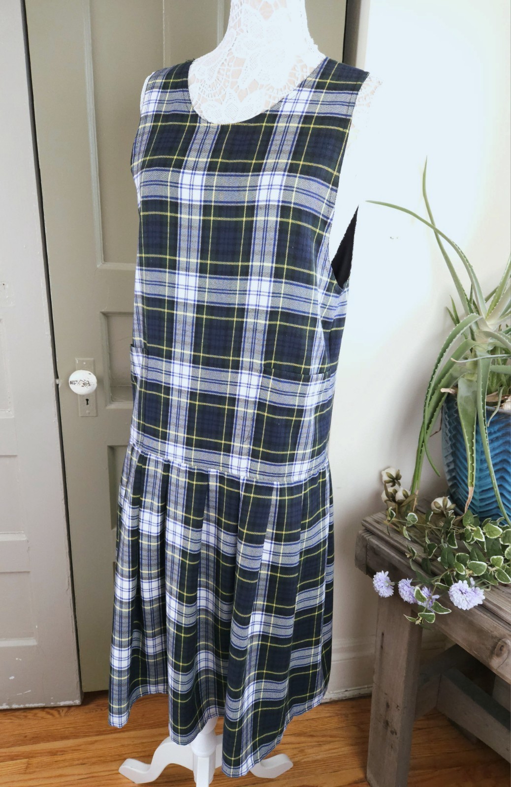 Allison Blair Green White Tartan Plaid Jumper Midi Dress Women’s Medium