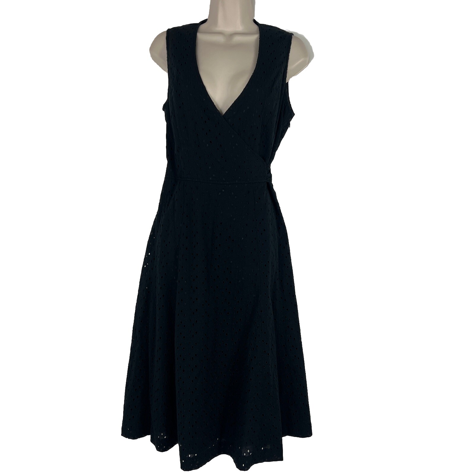 Evan-Picone Dress Women’s Size 10 Sleeveless A-Line Faux Wrap V Neck Black Lace