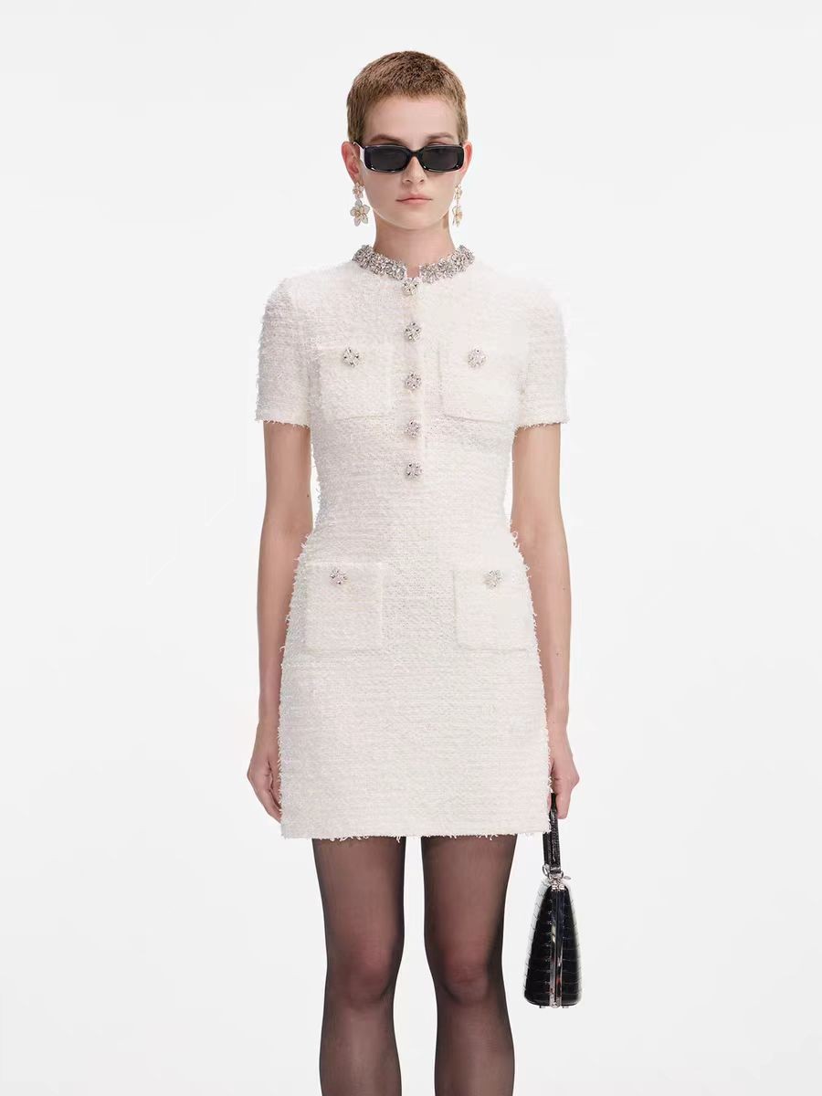 Self-Portrait Diamond-decorated woolen knitted Dresses Women