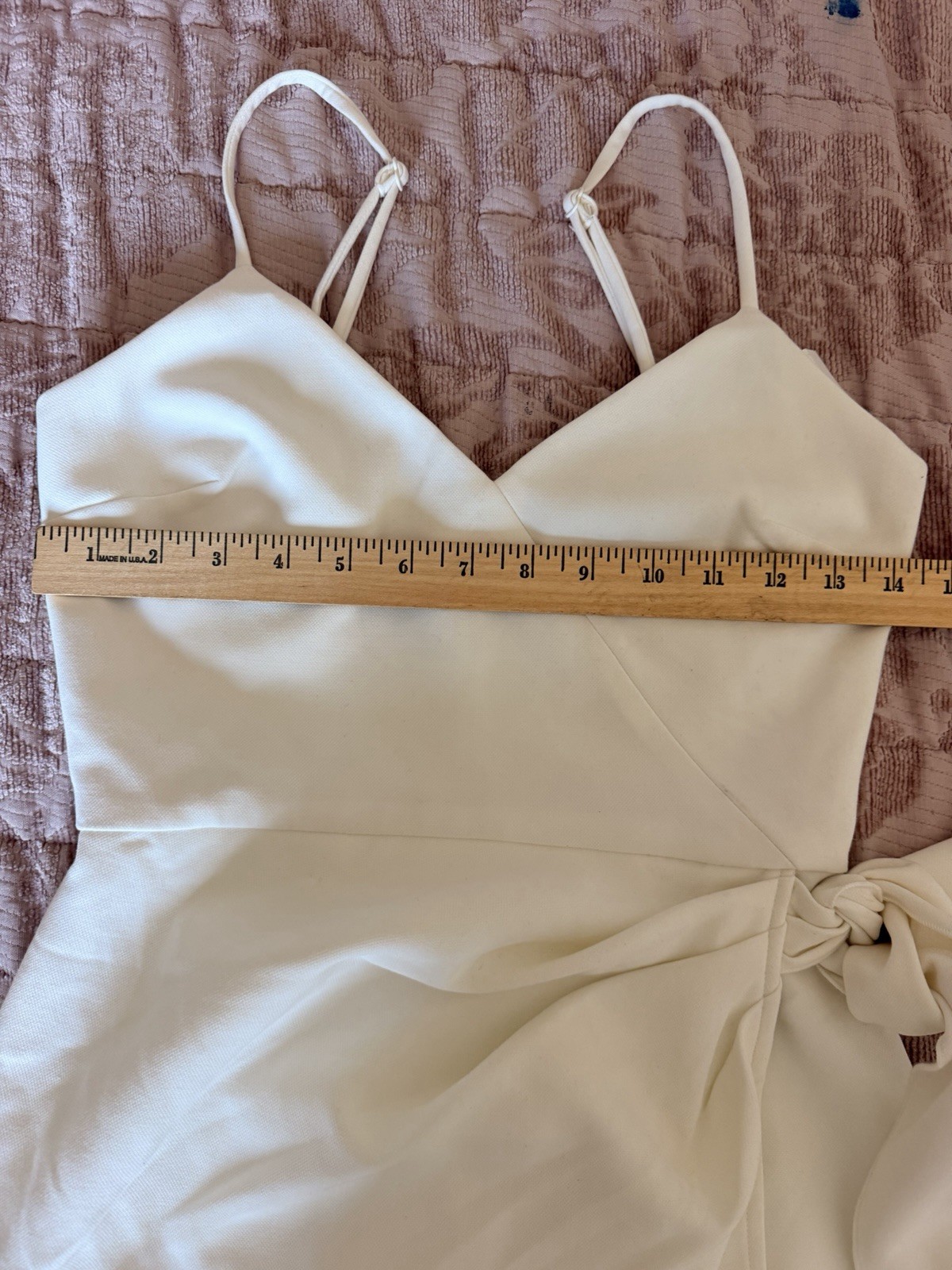 French Connection White Satin Wrap Mini Dress Sz 0 V-Neck Bow Zip Straps