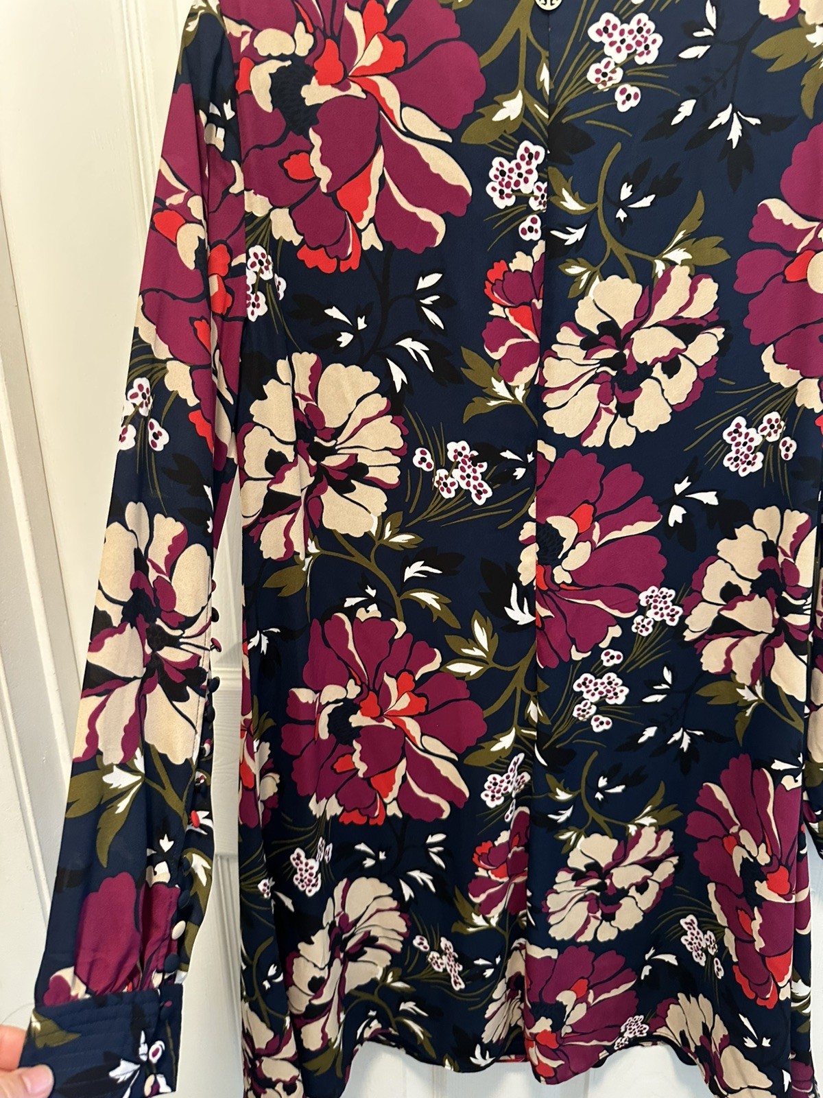Tommy Hilfiger Womens Blue Floral Print Chiffon Long Sleeve A-Line Dress 10
