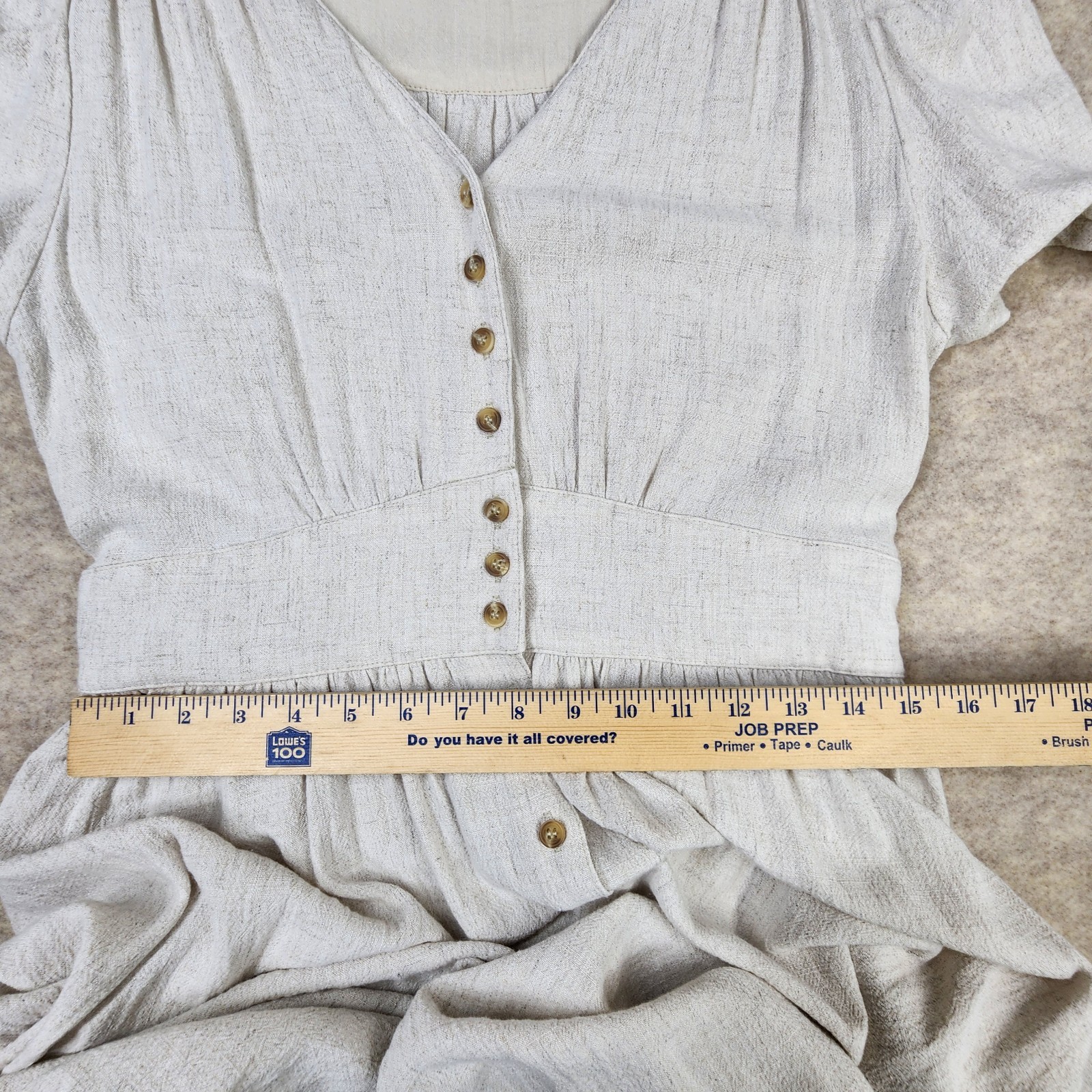 Roolee Maxi Dress Ivory Linen Blend Women L Button Front Cottagecore