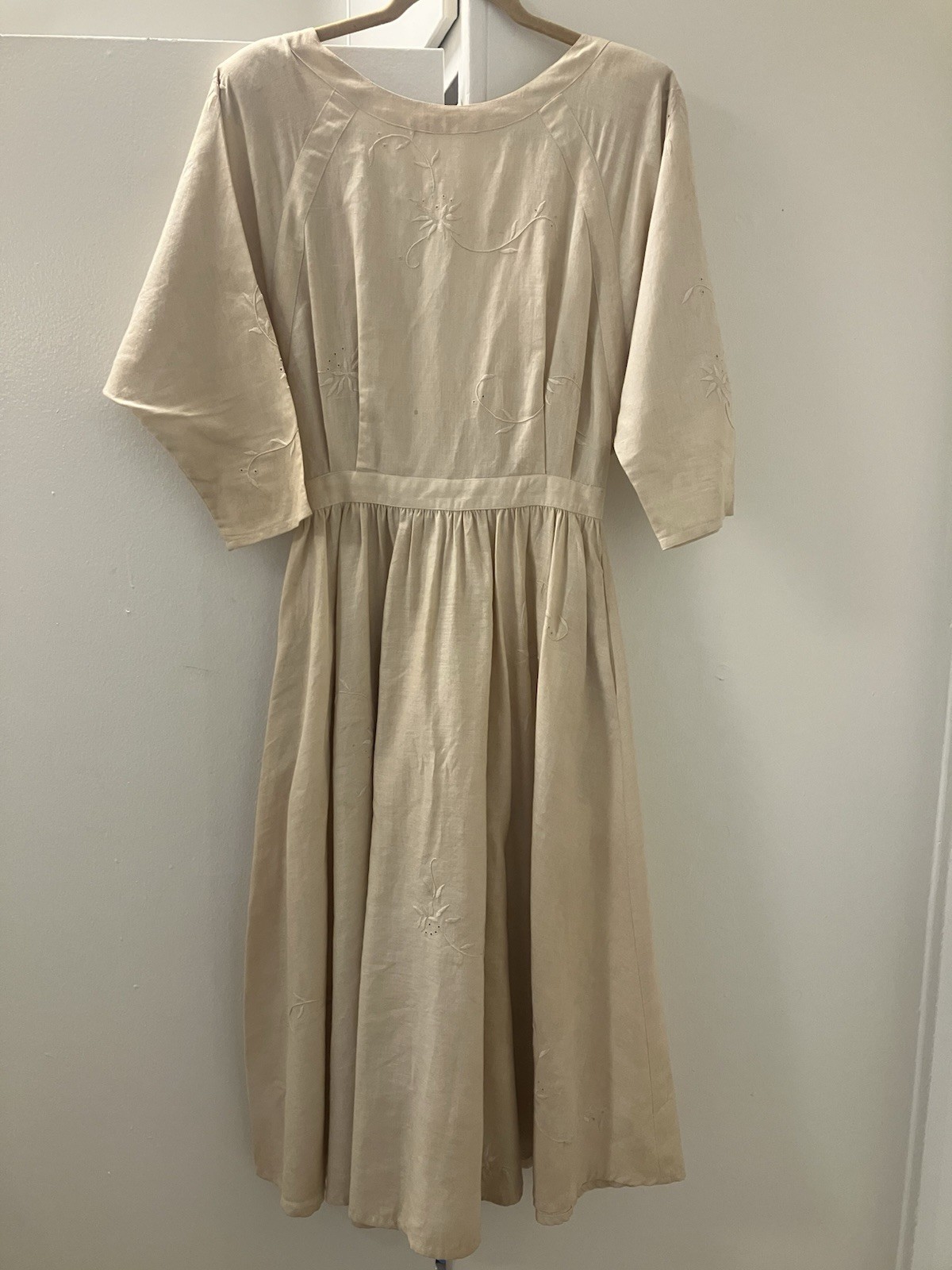 Nancy Johnson Vintage Cottagecore Romantic Embroidered Midi Dress Womens Sz S