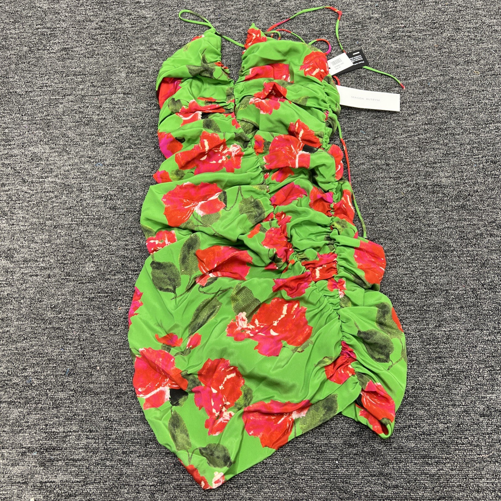Magda Butrym Green Red Floral Dress Size 40 New Mini Us Size 8