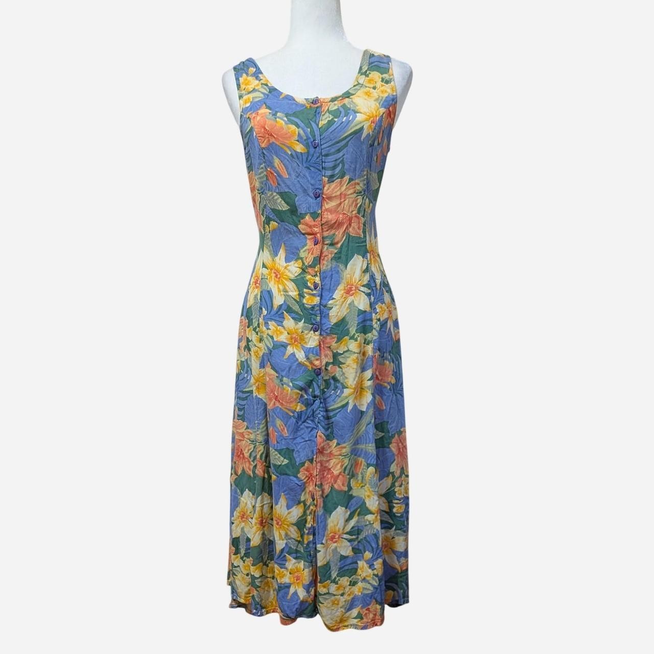 1990s Tropical Floral Button Front Maxi Sundress Medium