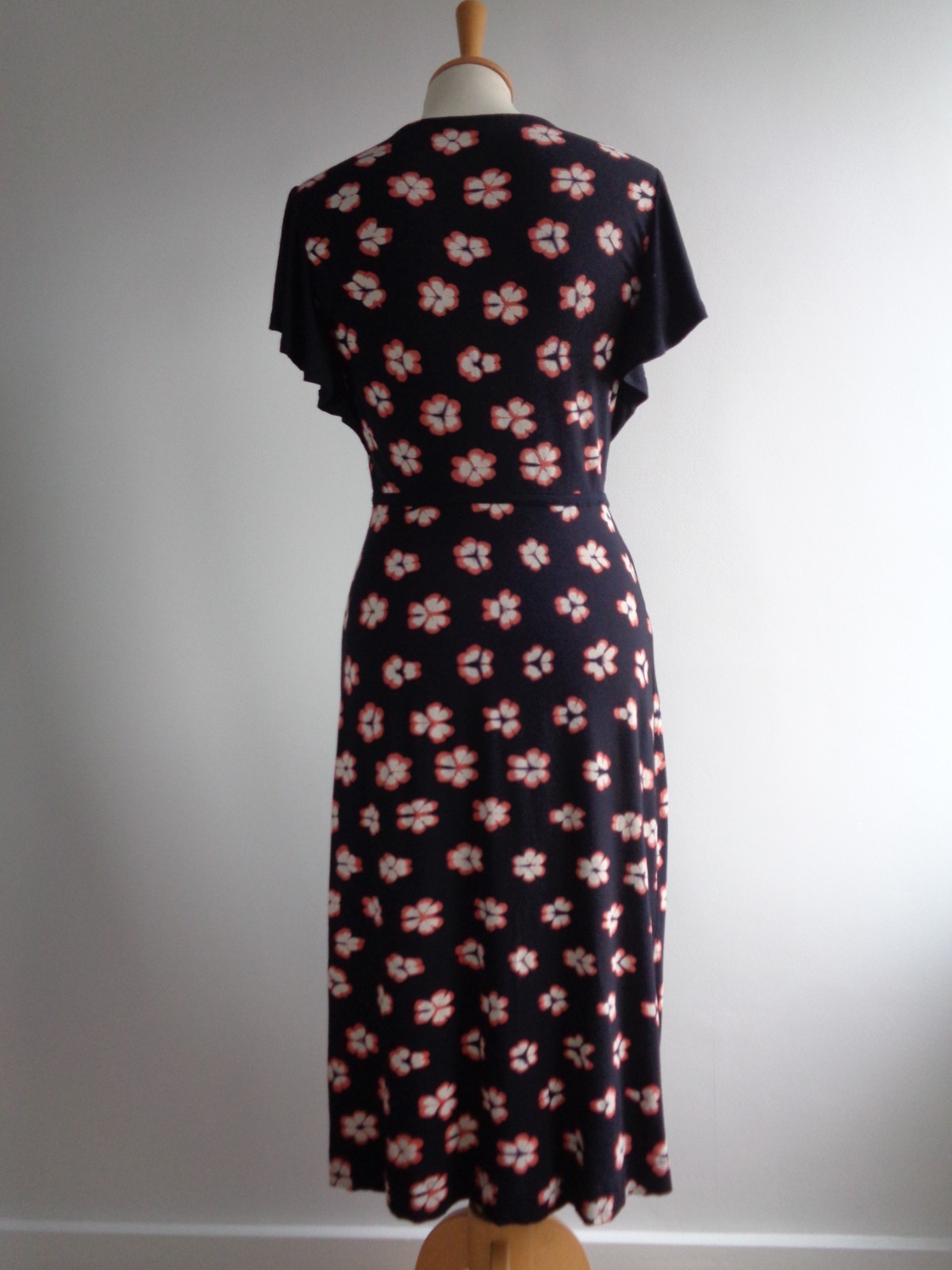 FENN WRIGHT MANSON Black Pink Floral Jersey Dress UK Size 10 Summer Casual
