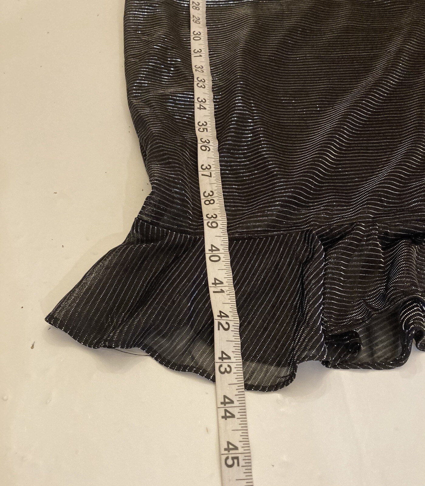 Vintage Fashion Bug Black Metallic Striped Slip Dress Size 12 Ruffle Hem 90s
