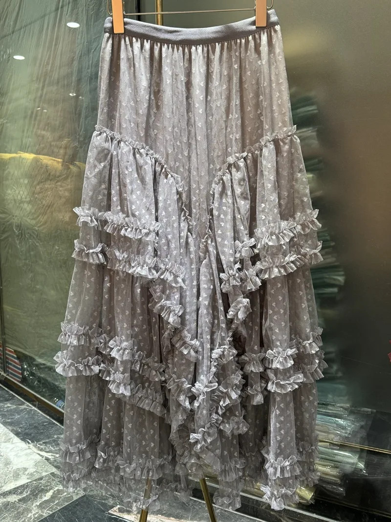 New In 2026 Women’s Spring Lace Patchwork Mesh Tutu Cake Long Skirt Women Sweet/