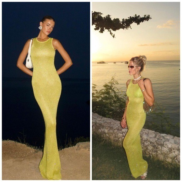 ASTA RESORT Natalia Dress Chartreuse Sequin Resort wear Size XS NWT
