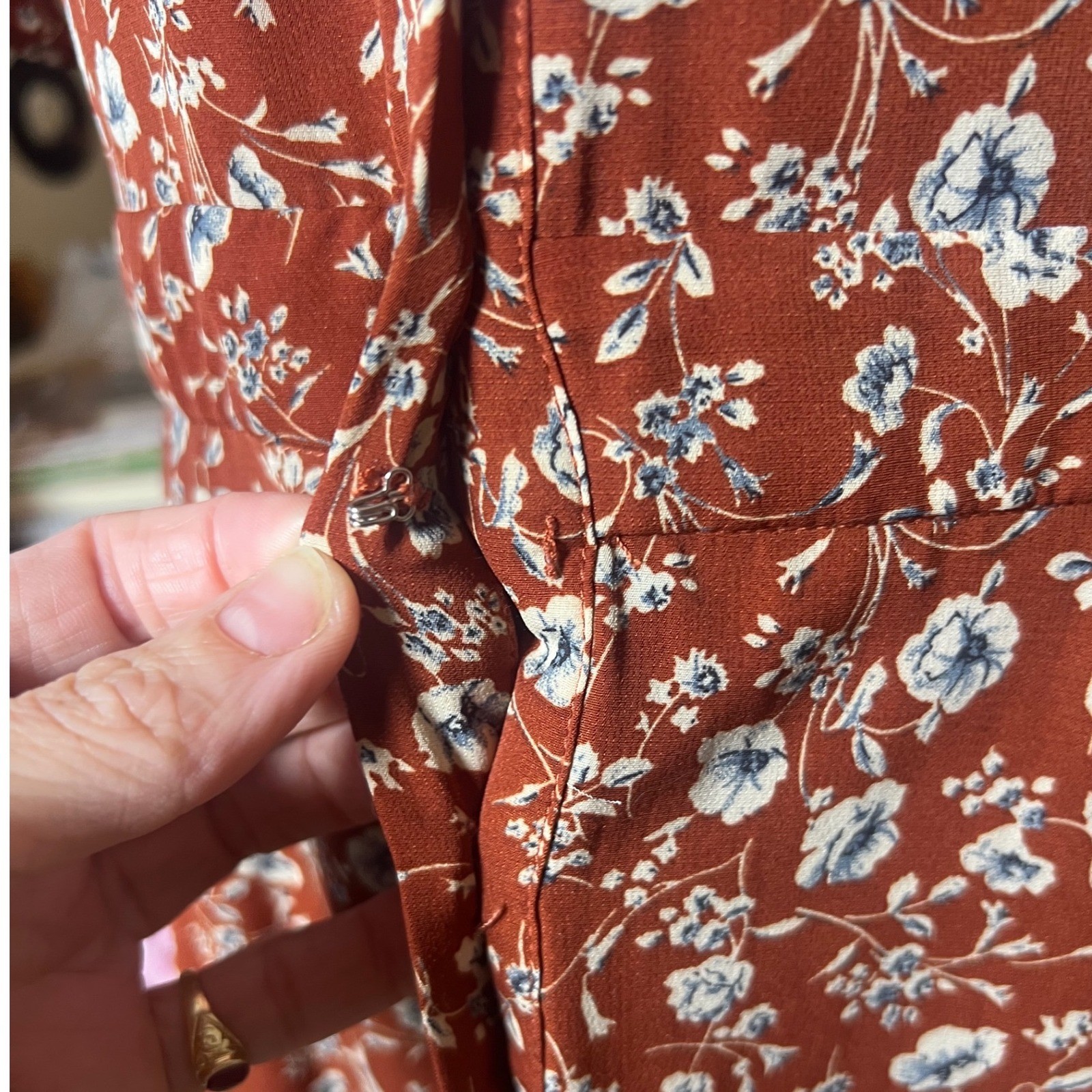 Jessica Robertson by Roolee Rust Orange Floral Midi Dress Short Sleeve Medium