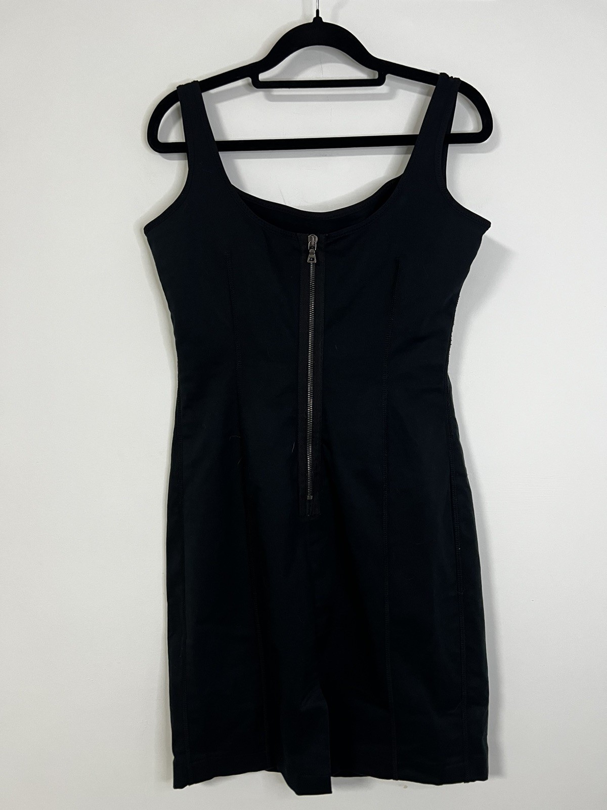 Prada Dress L Black Stretch Jumper Zipper Metal