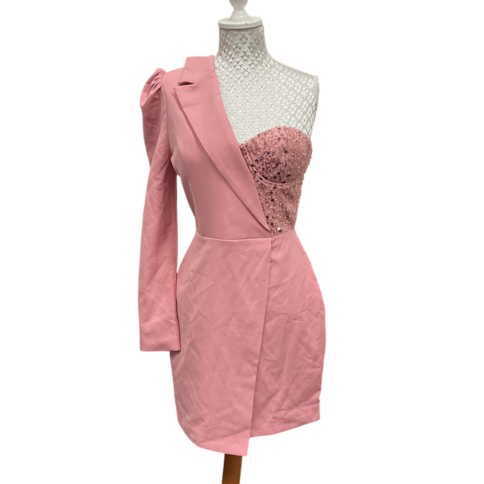 Lavish Alice Pink One Sleeve Sequin Blazer Dress UK 8 Short Mini