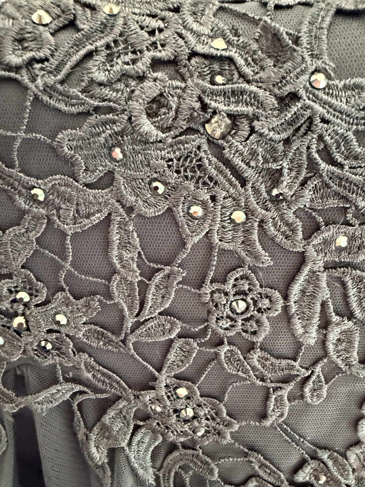 Madeline Gardner NY Lace Overlay Sequins Tulle Mermaid Gown Formal Sz 10 Gray